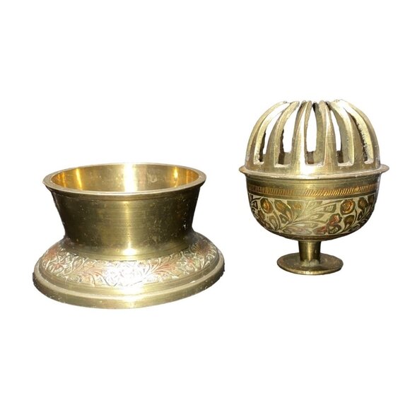 Brass Decorative Incense Bowl Ashtray & Bell Stand - Picture 4 of 16